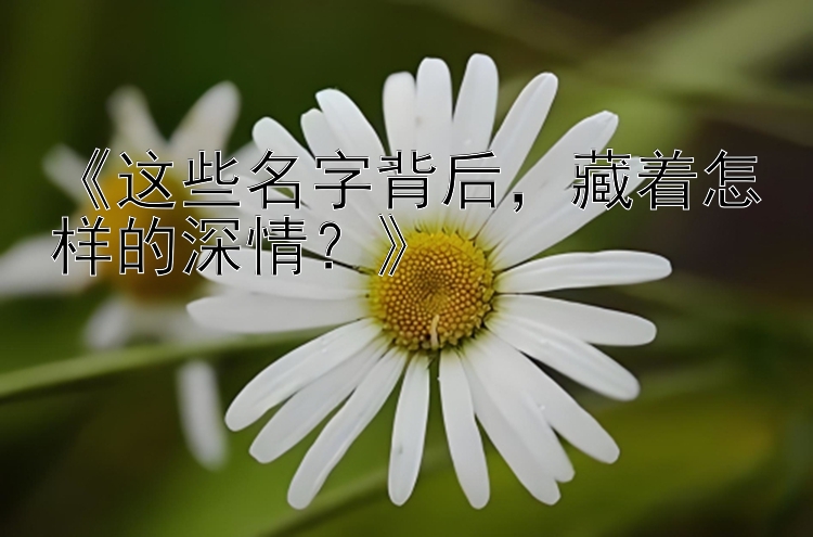 《这些名字背后，藏着怎样的深情？》