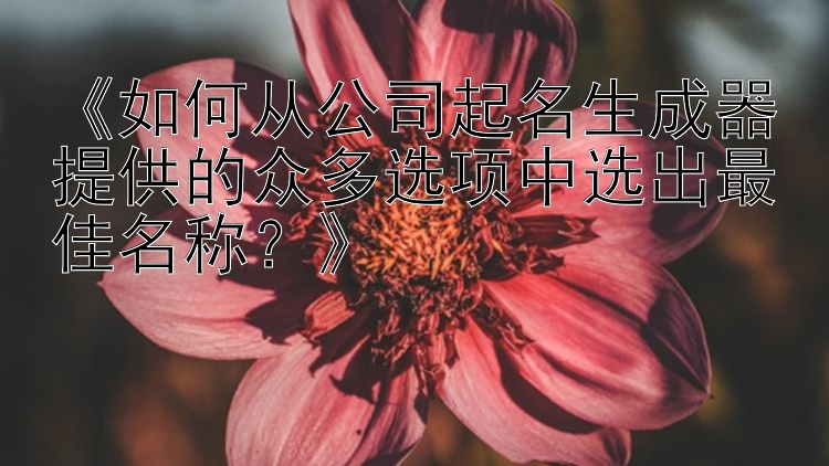 《如何从公司起名生成器提供的众多选项中选出最佳名称？》