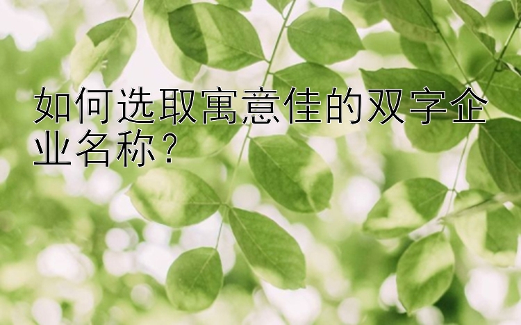 如何选取寓意佳的双字企业名称？